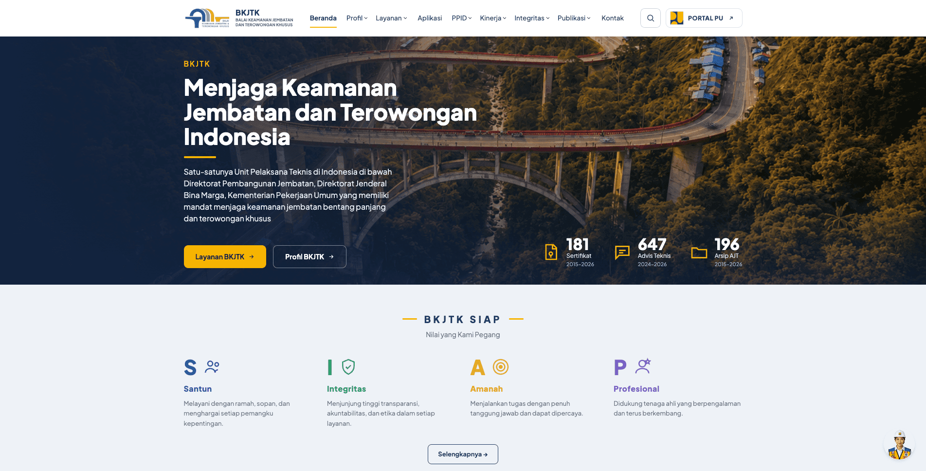 Tampilan beranda website BKJTK