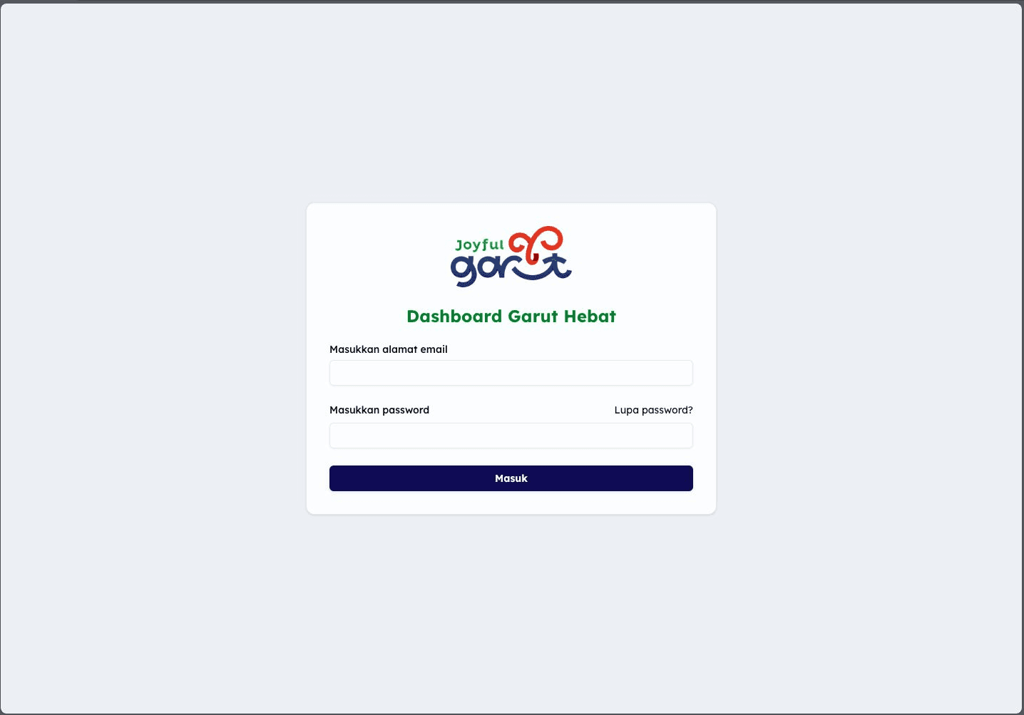 Dashboard admin portal Garut Hebat